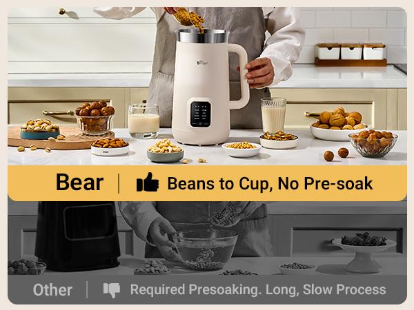 Bear 8 in 1 Nut Milk Maker Machine, 40oz/1.2L Soy Milk Maker with Self Clean/12H Delay/6H Keep Warm, One Touch Alomnd Milk Maker for Homemade Oat, Soup, Juice, Plant Based and Non Dairy Beverages