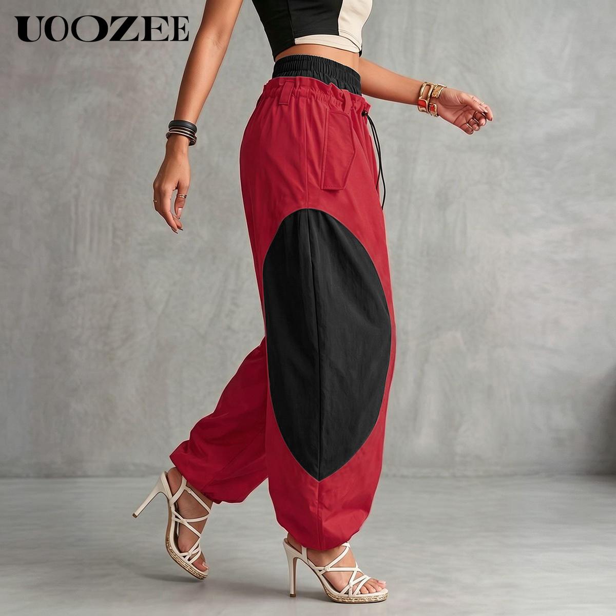UOOZEE Women's Color Block High Waist Wide Leg Harem Jogger Pants - Polyester, Oversize, Smooth, Graphic, Colorful, Basics, Sporty Chic, Quick Dry, Wrinkle Resistant, with Pockets, Cold Wash, for Casual Streetwear, Coffee Dates, Clothes UOOZEE Women's Color Block High Waist Wide Leg Harem Jogger Pants - Polyester, Oversize, Smooth, Graphic, Colorful, Basics, Sporty Chic, Quick Dry, Wrinkle Resistant, with Pockets, Cold Wash, for Casual Streetwear, Coffee Dates, Clothes