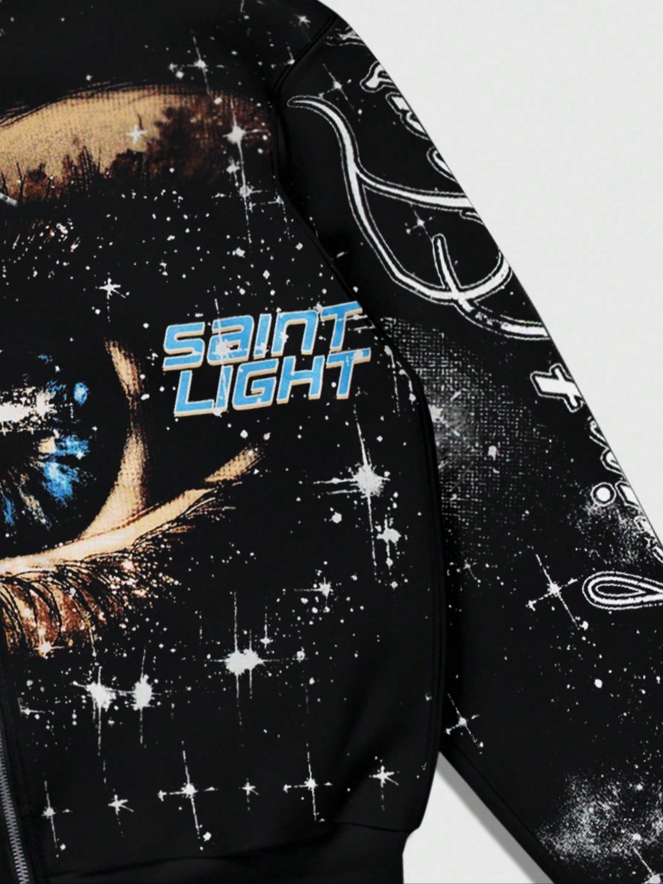 Saint Jesus Cross Eyes Men's Zipper Hoodie Sweatshirt, Y2K Style Cardigan Hoodie, Women's Starry Sky Print Punk Style Zipper Jacket, Graphic Print Hoodie, Music Festival