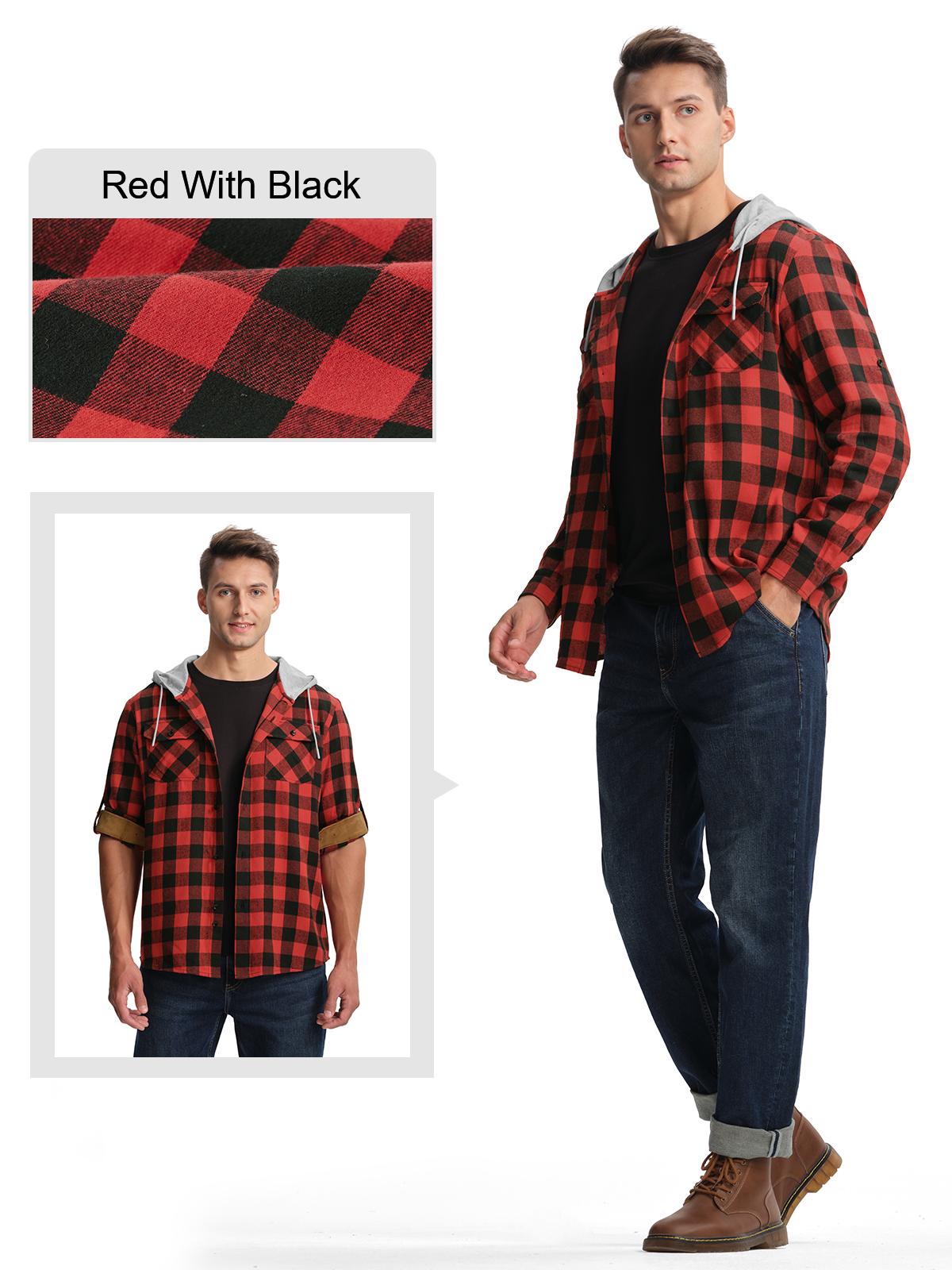 Gopune Men's Casual Flannel Plaid Button Hooded Shirts Lightweight Outdoor Jacket