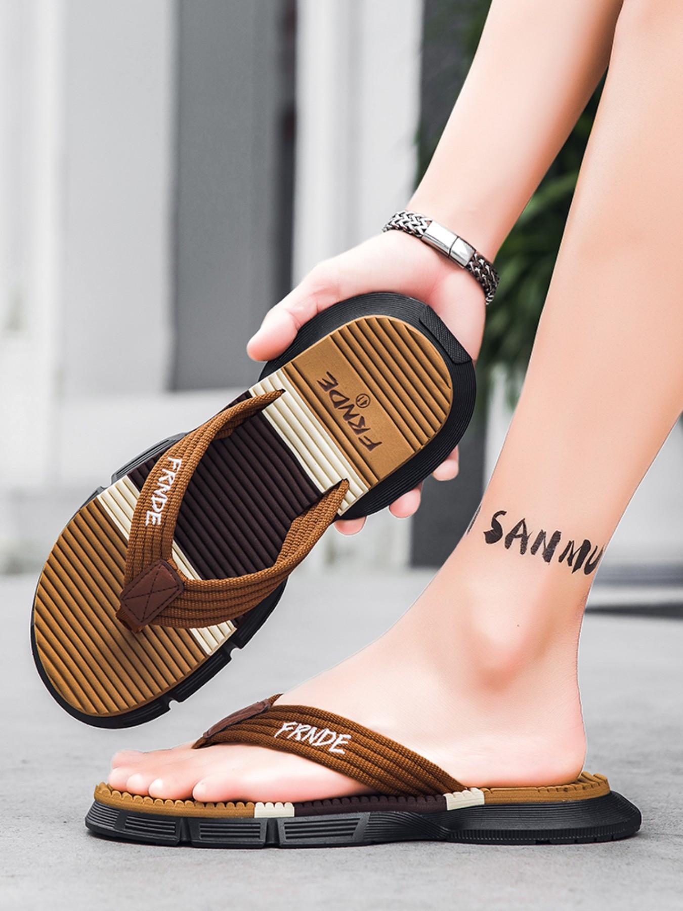 Men's Luxury Simple Commuter Sandals, Anti-Slip Durable, Quick-Dry Beach Pool, Casual Outdoor Slip-On Flip Flops, Colorblock Design