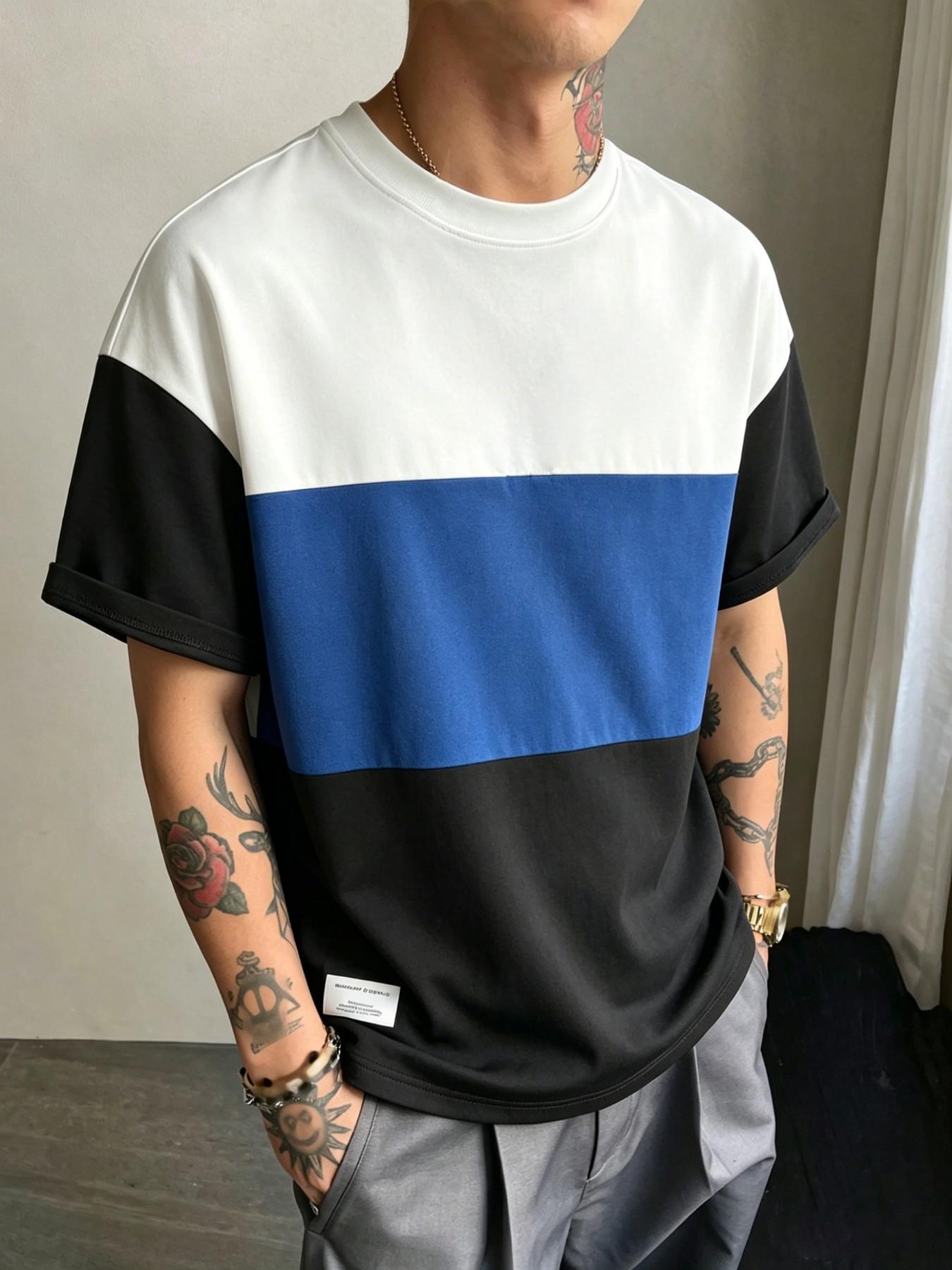 Three-Piece Colorblock Home Wear, Comfortable Breathable T-Shirts, Men's and Women's Casual Street Style, All-Season Loose Fit