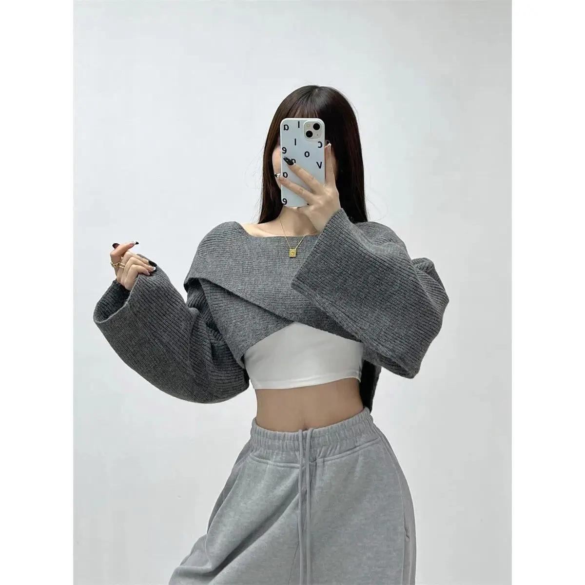 Irregular Knitted Sweater Cross Front Knit Wrap Jumper Crop Top Pullover Women Knitwear Fall Winter Y2K 90s Outfit