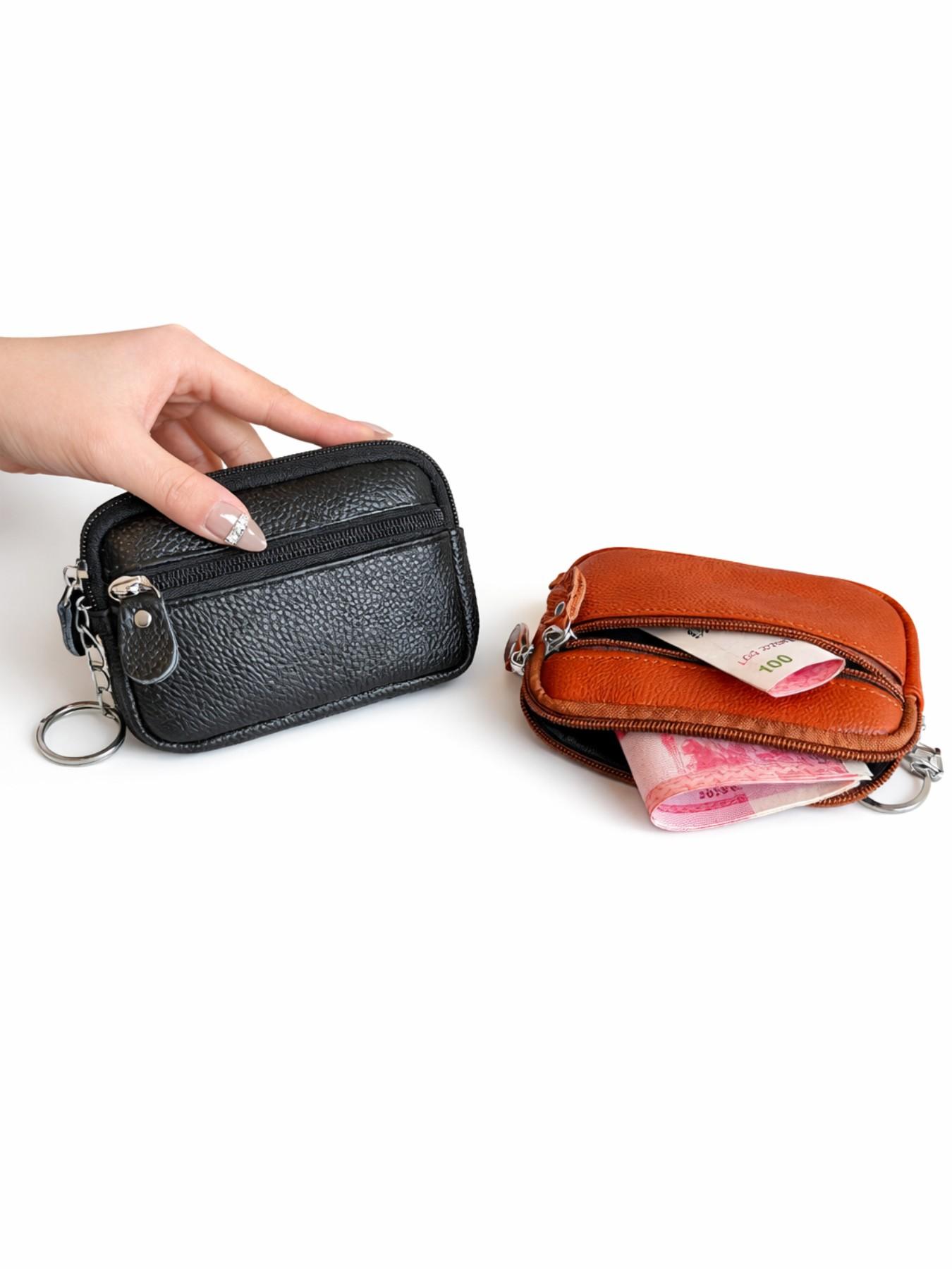 New Women’s PU Leather Zip Wallet, Small Coin Purse Card Holder with Keychain, Portable Mini Clutch Wrist Wallet