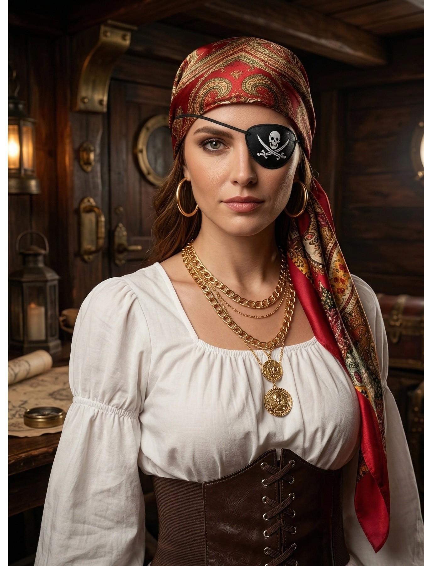 4-Piece Women's Pirate Costume Set, Halloween Party, Christmas Pirate Dress, Role Play Accessories, Headband Belt Necklace Goggles