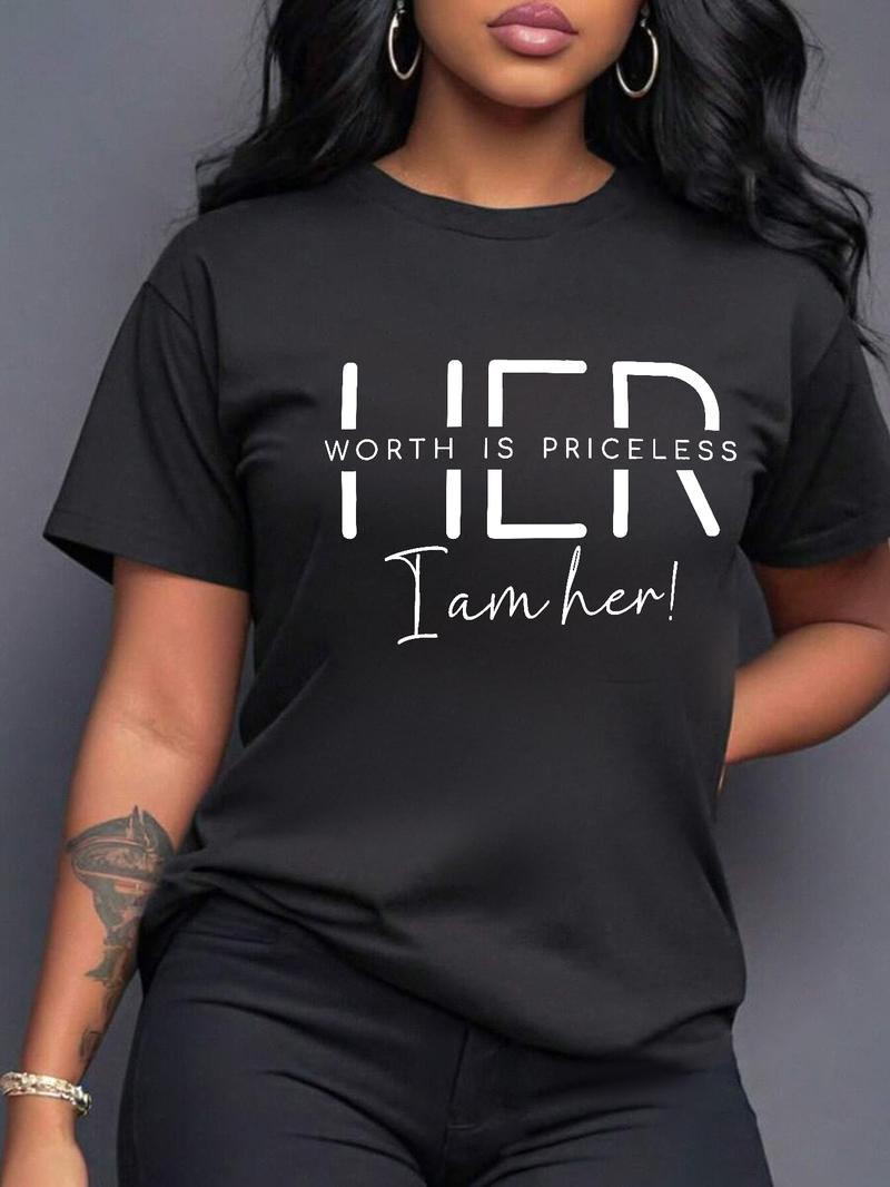 Women's Letter Print Round Neck Tee, Casual Short Sleeve Crew Neck T-Shirt for Summer, Fashion Women's Top for Daily Wear, Womenswear