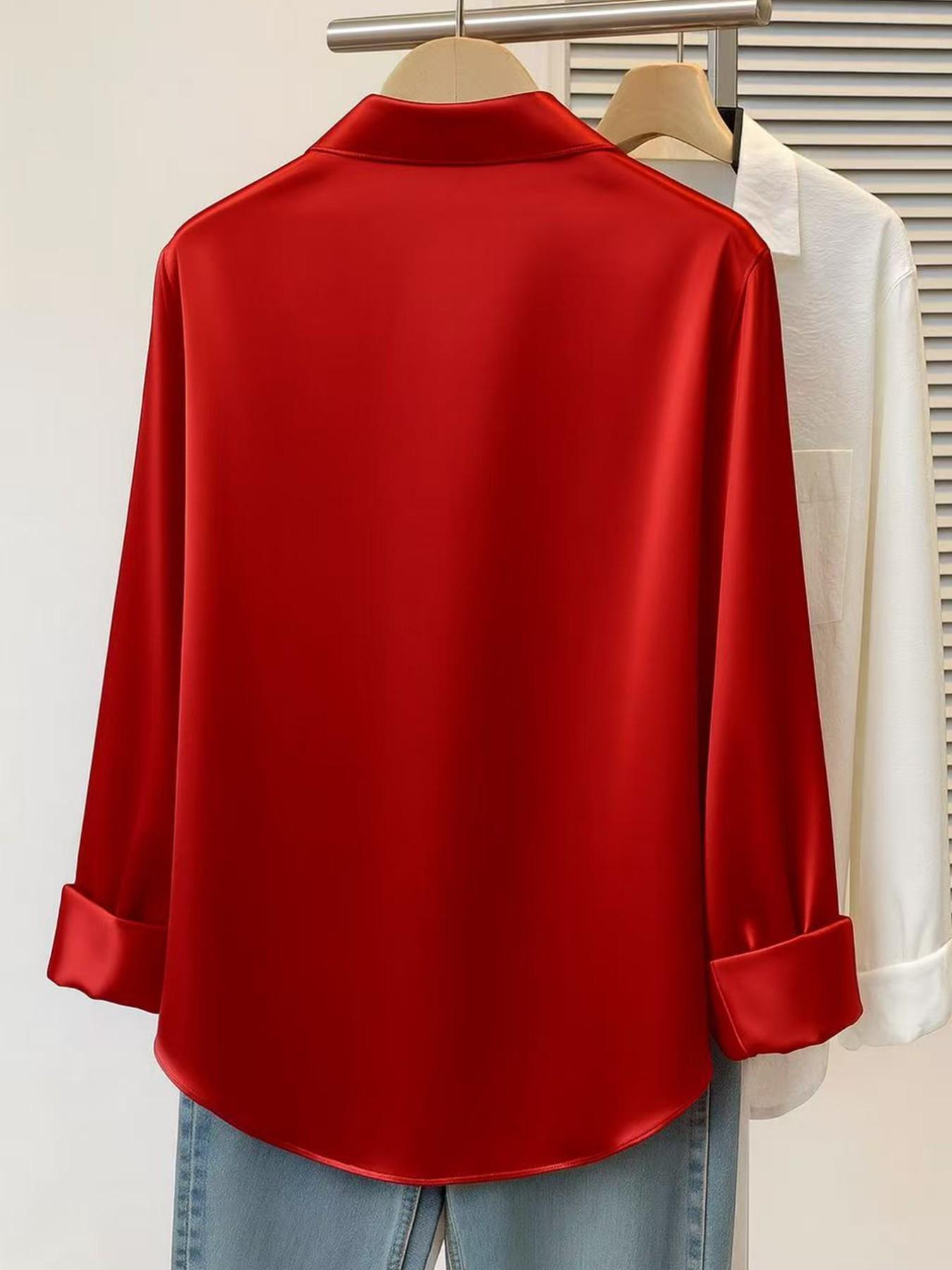 New Women's Clothing Arrival: All Seasons, Fashionable Glossy Satin Shirt, Casual and Versatile Fitted Button-Down Shirt