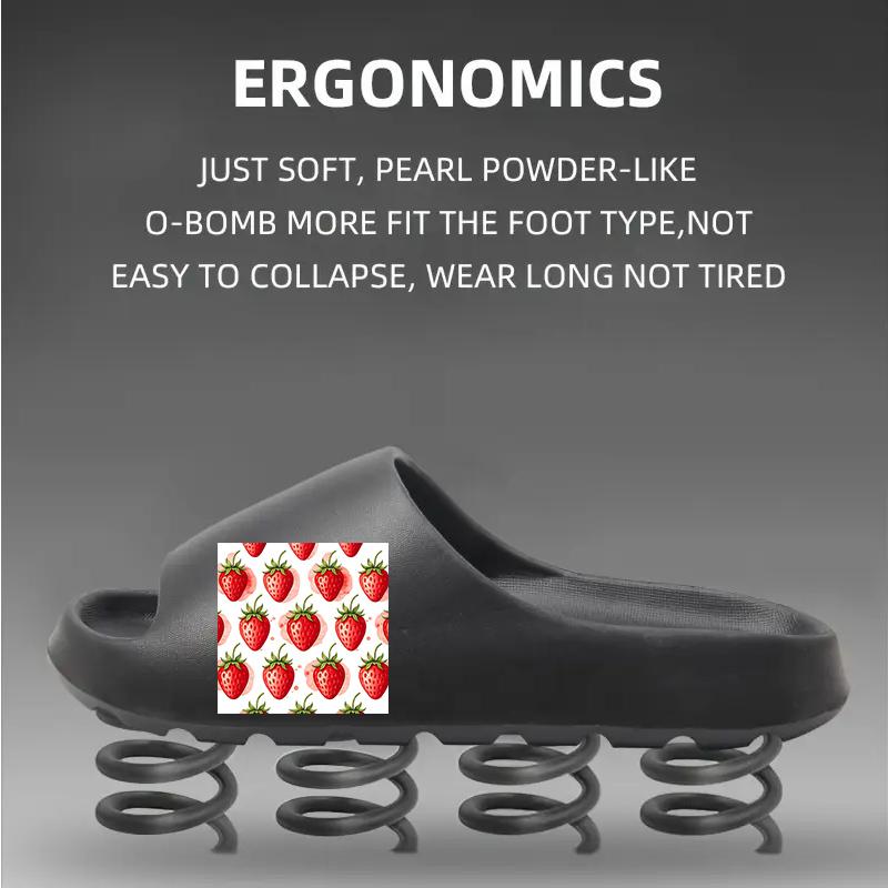 Women's Summer Strawberry Print Slippers Non Slip Soft Sole Indoor Outdoor Sandals Breathable Lightweight Home Garden Beach Shoes for Ladies Girls Red Fruit Pattern Footwear