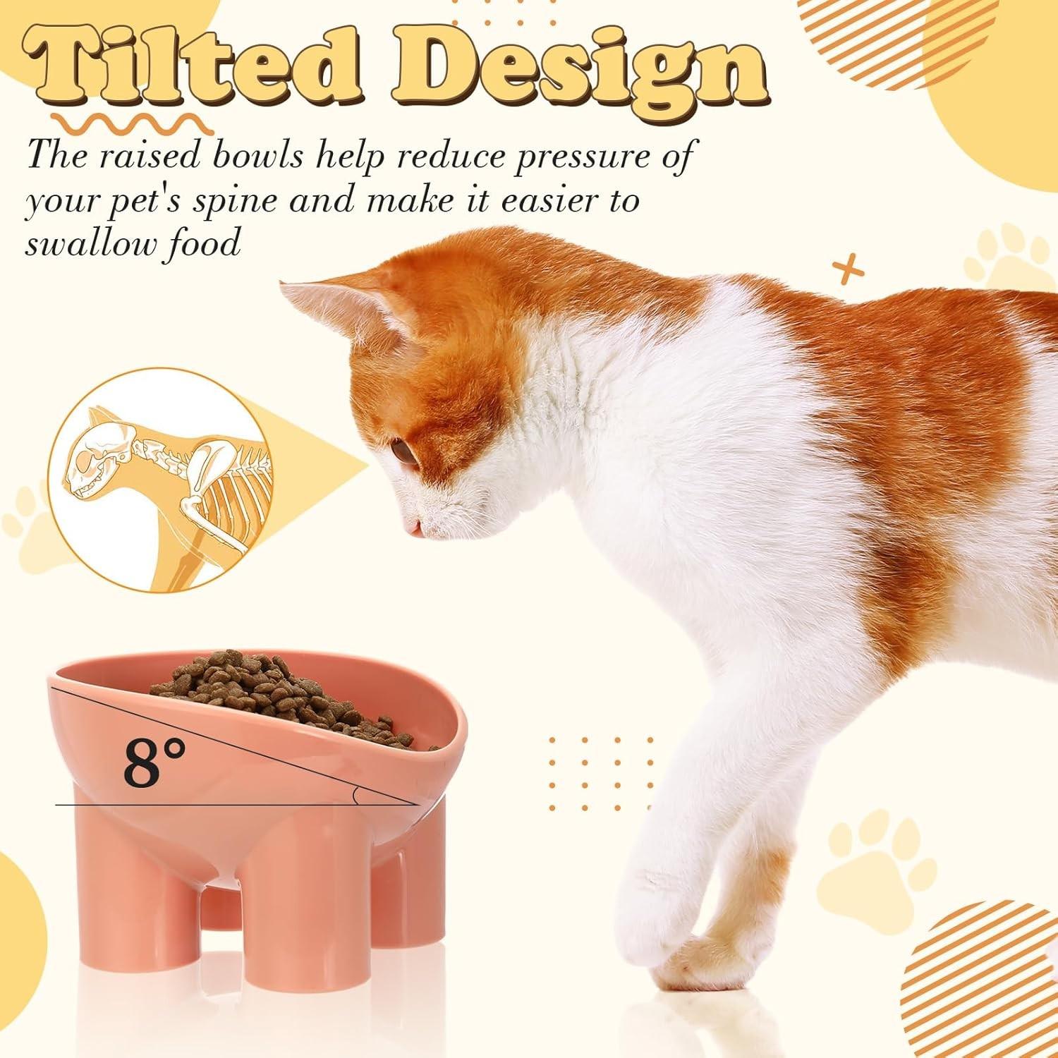 Pet Bowl Cat Dish, Large Water Bowl, Anti-Spill High Footed Bowl, Prevents Vomiting, Indoor Pet Food & Water Set, Blue