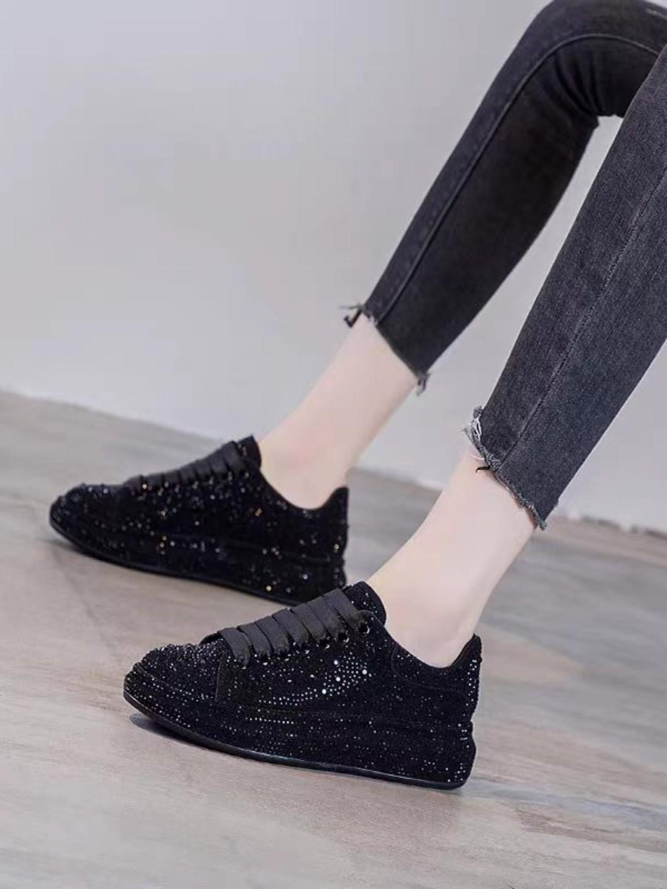 Women's Thick Sole Height Increasing Dad Shoes, Handmade Embellished Fashion Luxury Casual Women's Shoes, Unique Design Comfortable Sneakers