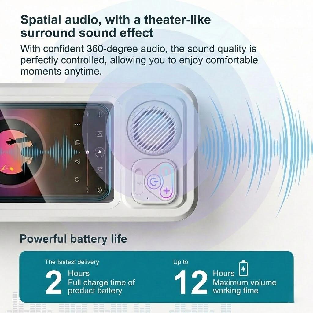 Waterproof box speaker, bathroom waterproof 360 ° rotating touch screen, Bluetooth speaker, watch movies, listen to music, phone holder Bluetooth speaker audio shower TV holder, swimming pool, kitchen, bathroom, sink, Streaming