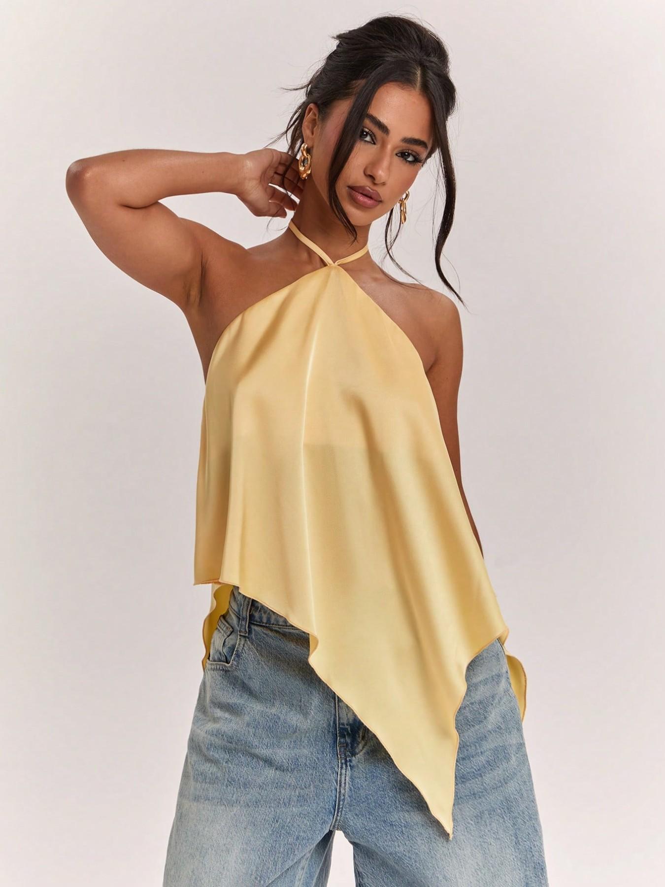 Chic Light Halter Neck Tie Backless Top, Spring & Summer New Arrival, Perfect for Dates and Outings, Fit