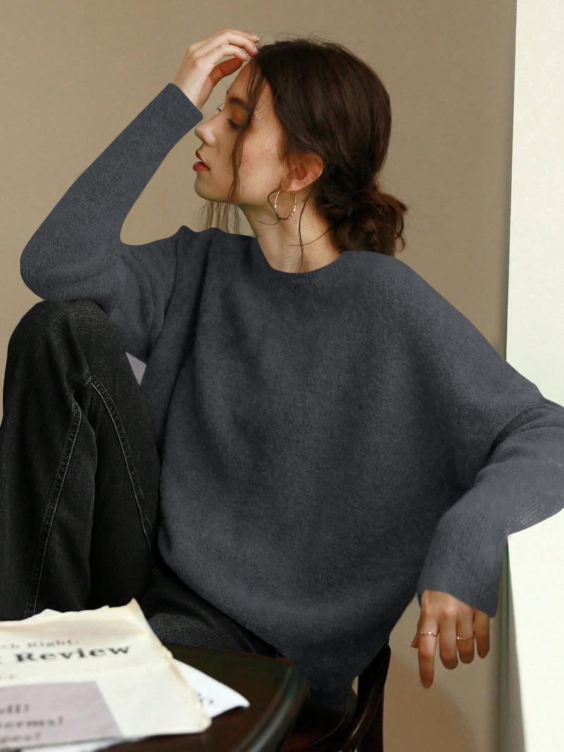 Women's Fall Winter Casual Loose-Fit Mock Neck Sweater, Elegant Solid Color Knitted Pullover, Comfortable Medium-Weight knit Women's Fall Winter Casual Loose-Fit Mock Neck Sweater, Elegant Solid Color Knitted Pullover, Comfortable Medium-Weight knit