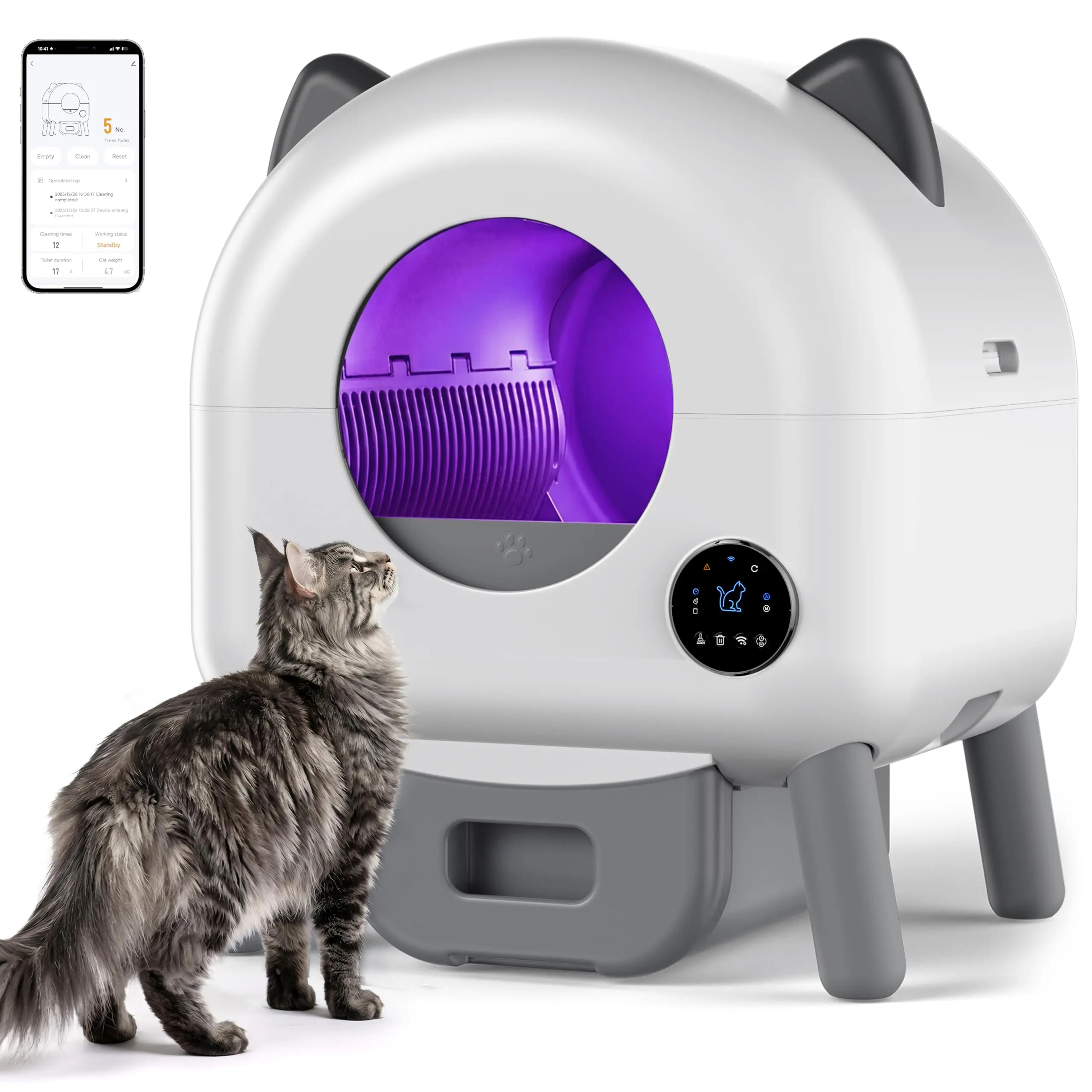 GARVEE Self Cleaning Litter Box, 76L Large Capacity Automatic Cat Litter Box for Multiple Cats, Electric Cat Litters Box App Control, Multiple Safety Protection, Built-in LED Lights, 1 Roll Garbage Bags