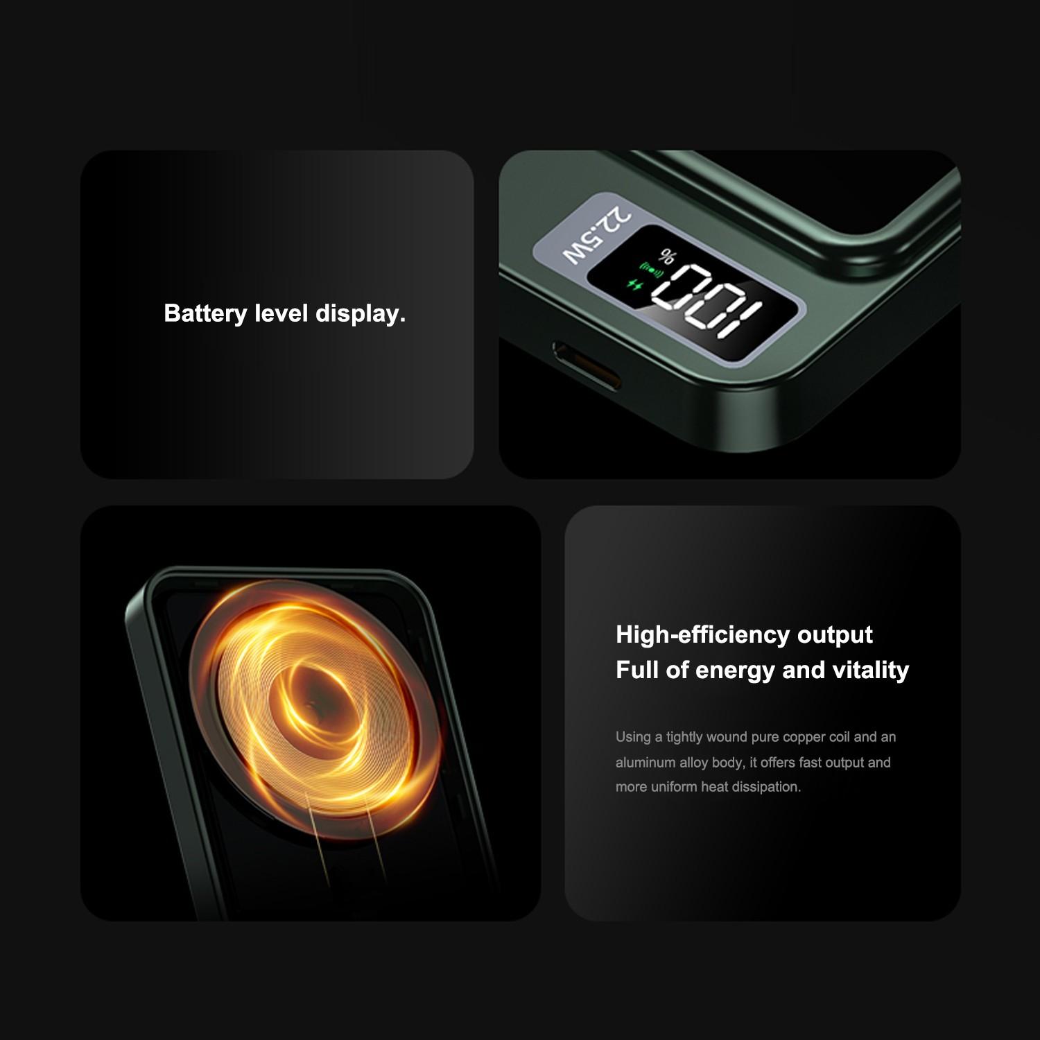 SIFOX Ultra-thin Magnetic Wireless Charging Battery 22.5W Ultra-fast Charging + 15W Magnetic Wireless Charging Type-C + USB Dual Output LED Digital Display 5000mAh Portable Power Bank for iPhone and Android Devices