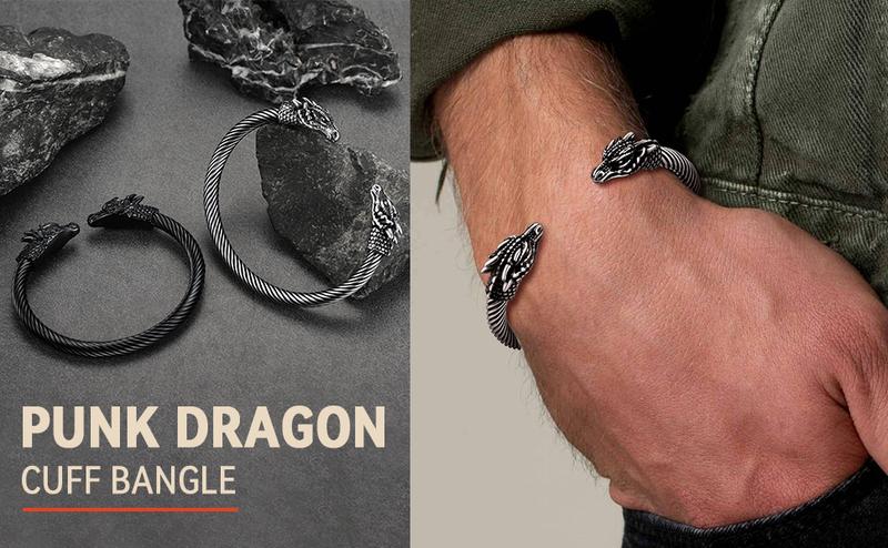 FaithHeart Viking Bracelet Dragon Head Cuff Bangle For Men Women