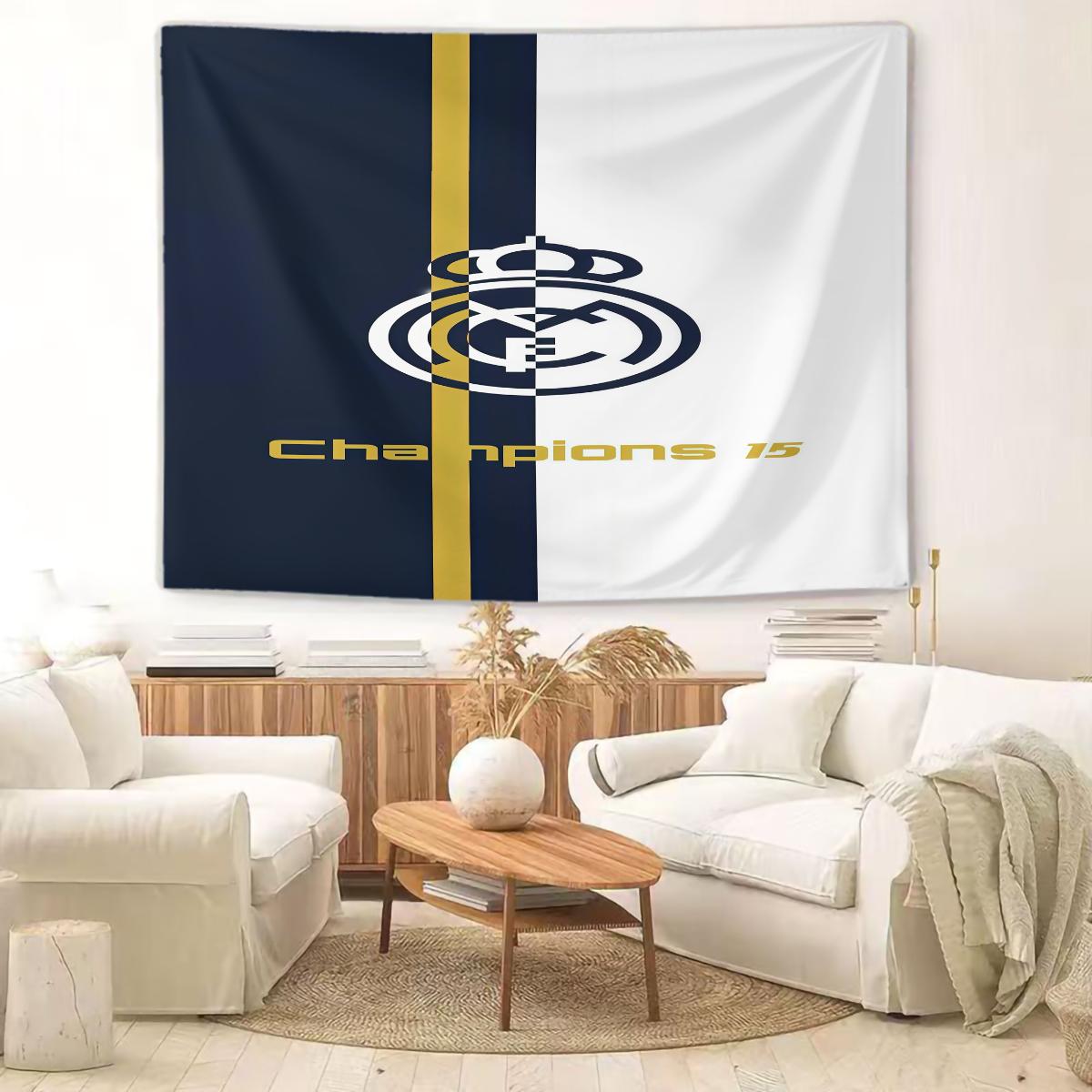 Real Madrid CF Tapestry Wall Hanging, Soccer Team Champions League Themed Wall Tapestry, Sports Fan Room Decor, Dorm Bedroom Living Room Man Cave Wall Art Decoration, Perfect Gift for Football Fans