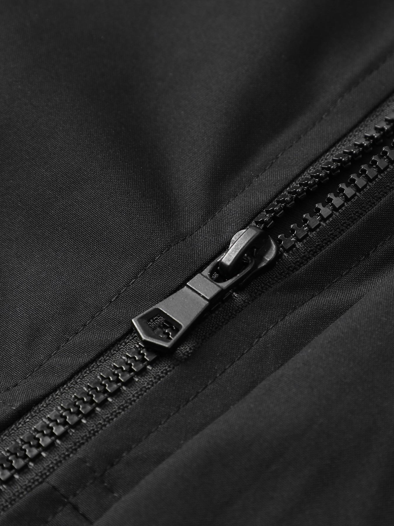 Men's Plus Size Windproof Zipper Jacket, Smooth Durable Fabric, Loose Fit Stand Collar Workwear, Letter Print Design, Retro Sport Style