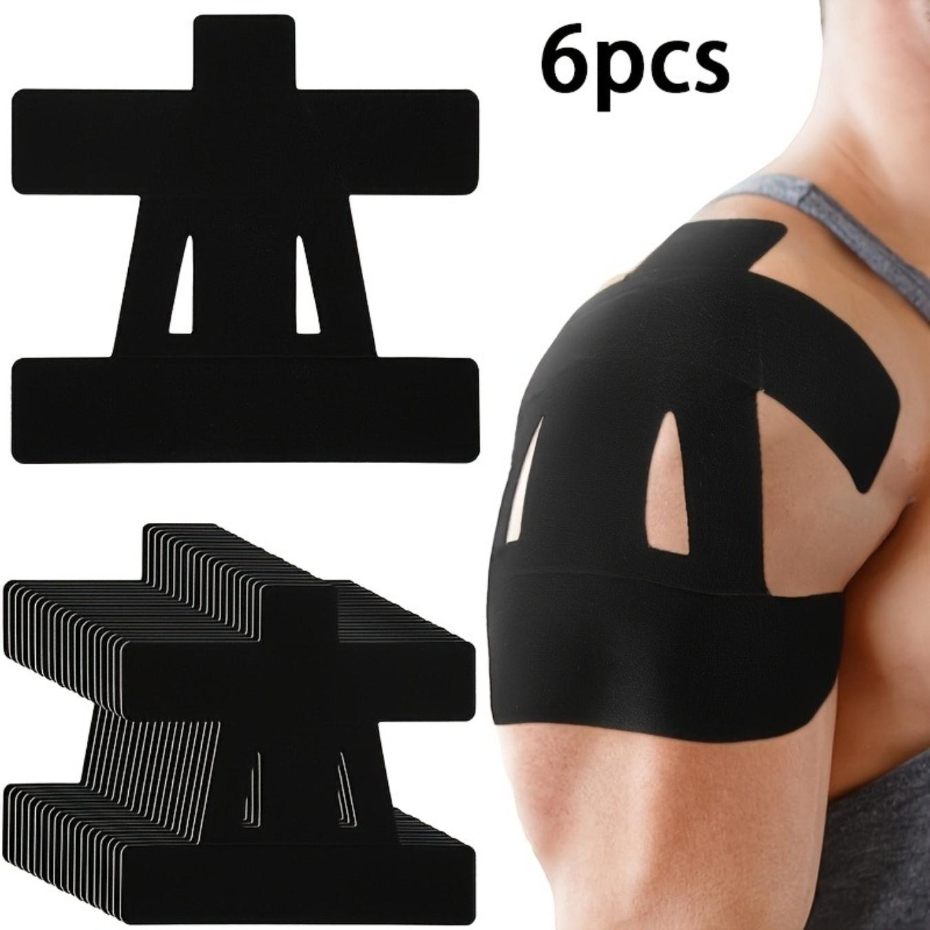 Shoulder exercise patch, pre-cut shoulder training patch, elastic bandage, prevent muscle strain, wound care, support muscles, enhance stability, breathable, black, 6-piece set
