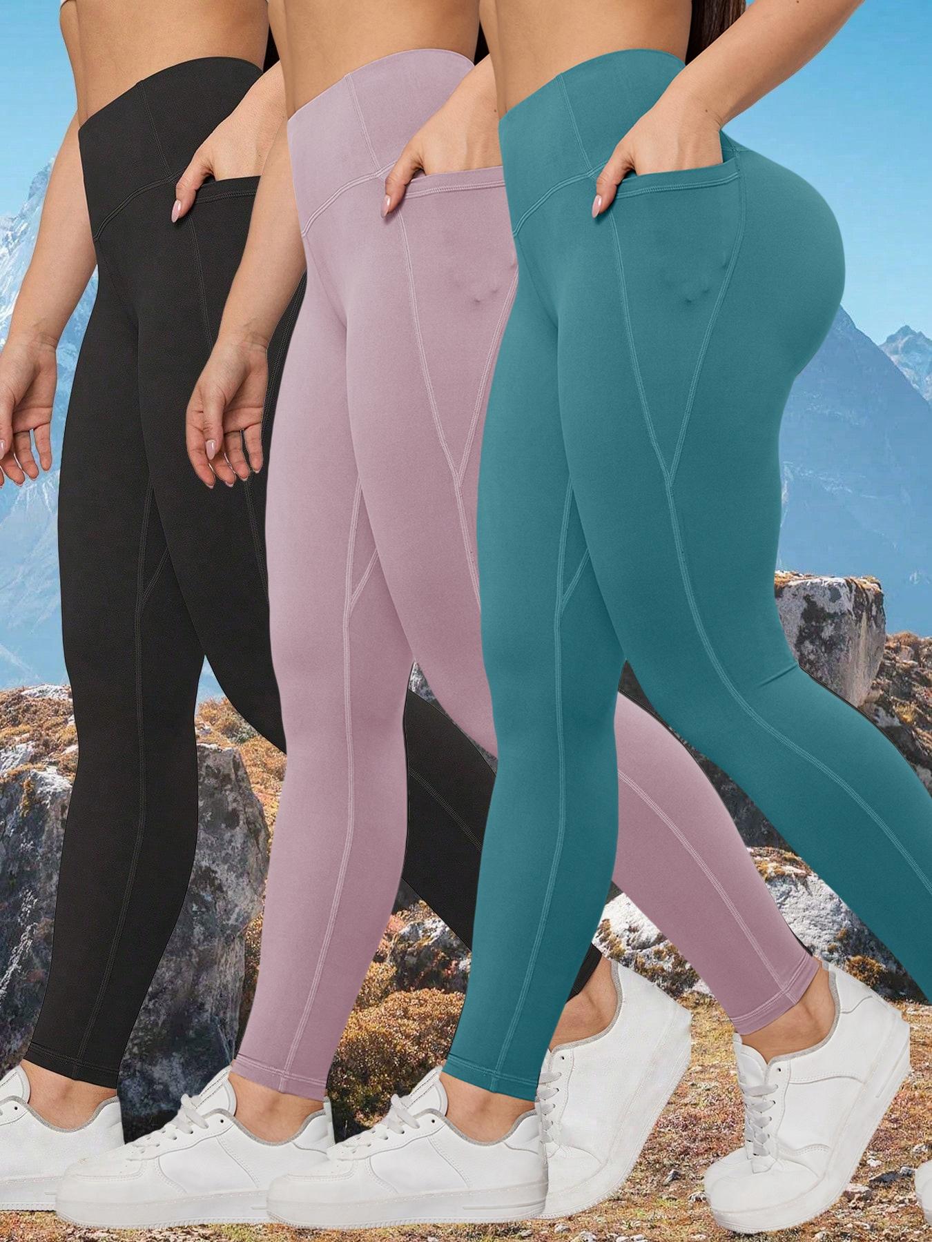 3 Pack Women's High Waist Yoga Pants with Pockets, Breathable Sweat-Wicking Tight-Fitting Outdoor Sports Leggings for All Seasons, Breathable Athletic Bottoms