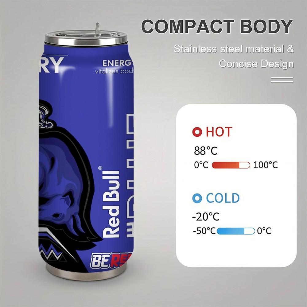 1pc 17oz Red Bull Blue Edition Vacuum Insulated Mug, Portable Stainless Steel Cup with Lid, Ideal Sports & Coffee Mug for Family Friends, Great for Camping, Outdoor & Holiday Gifts