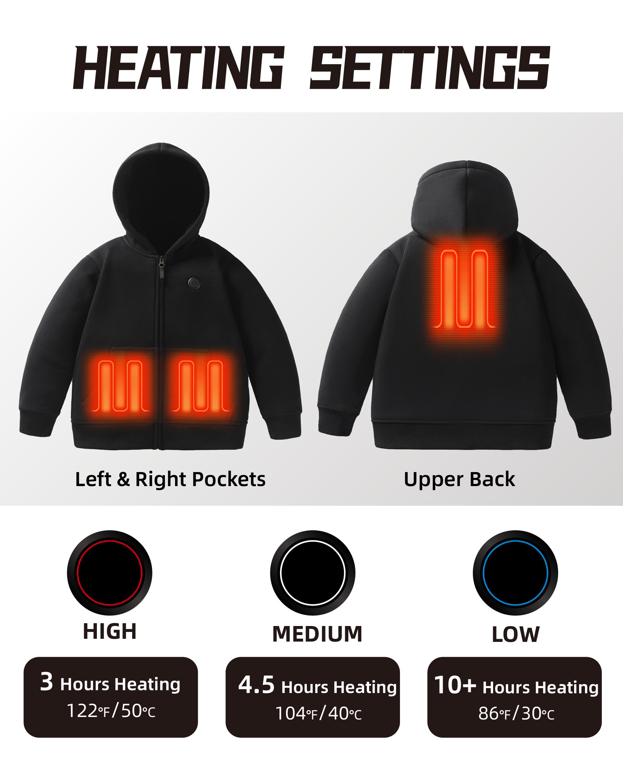 (New)Kids Heated Hoodie Sweatshirt, heated jacket Full-Zip for child (without power bank)