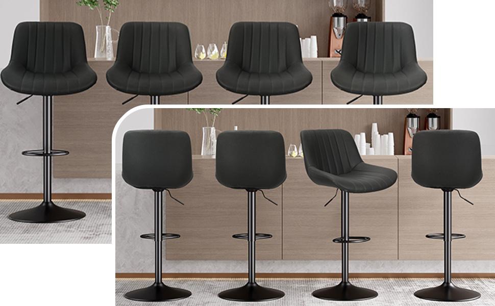 Bar Stools Set of 2, Adjustable Modern Swivel Bar Stools with Backs, Counter Height Performance Fabric Island Chairs for Home Kitchen, Black