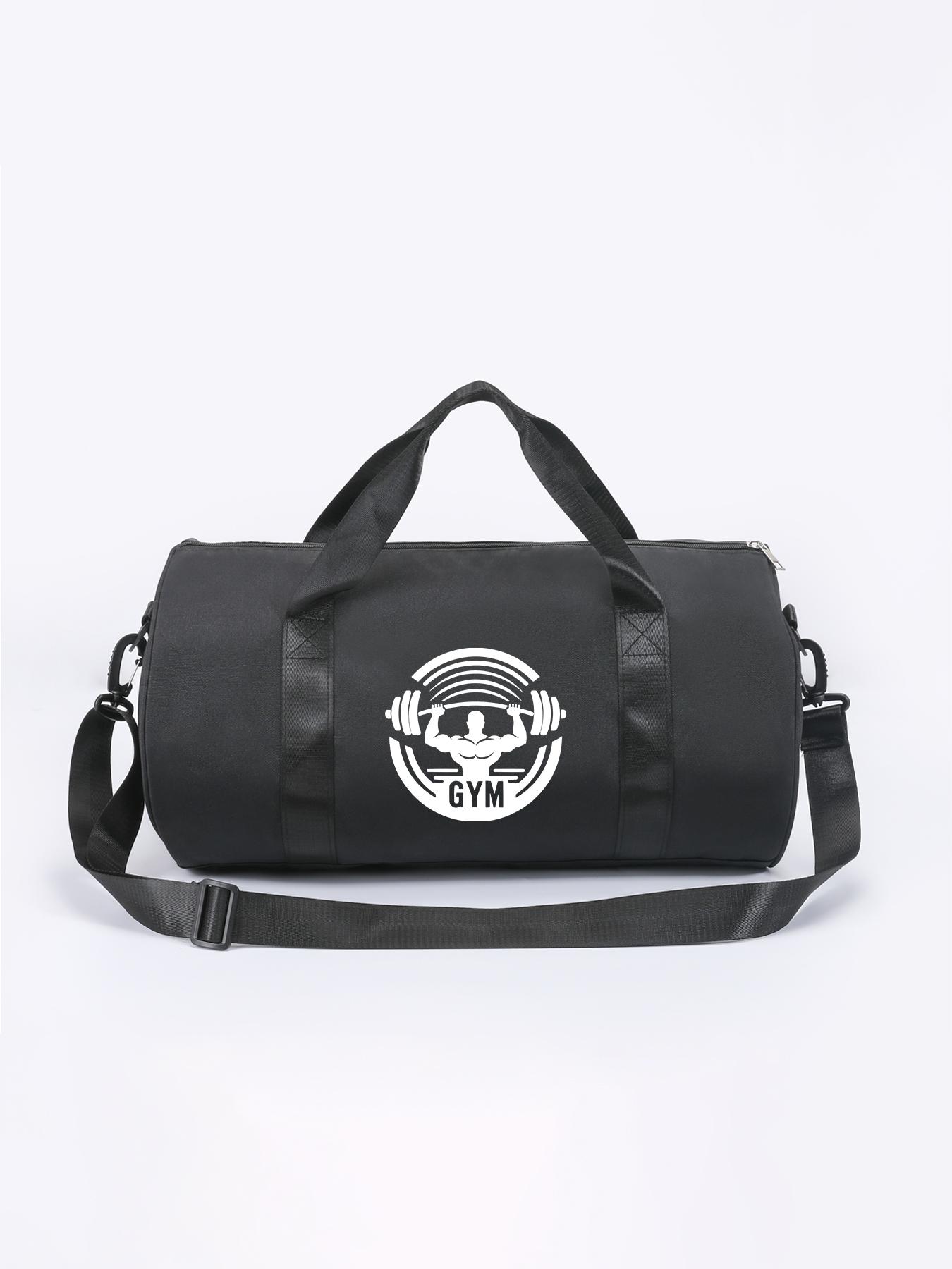 Gym Weightlifting Muscle Print Round Fitness Bag, Large Capacity Sporty Backpack, Handheld Crossbody Travel Bag, Versatile Two-In-One Design