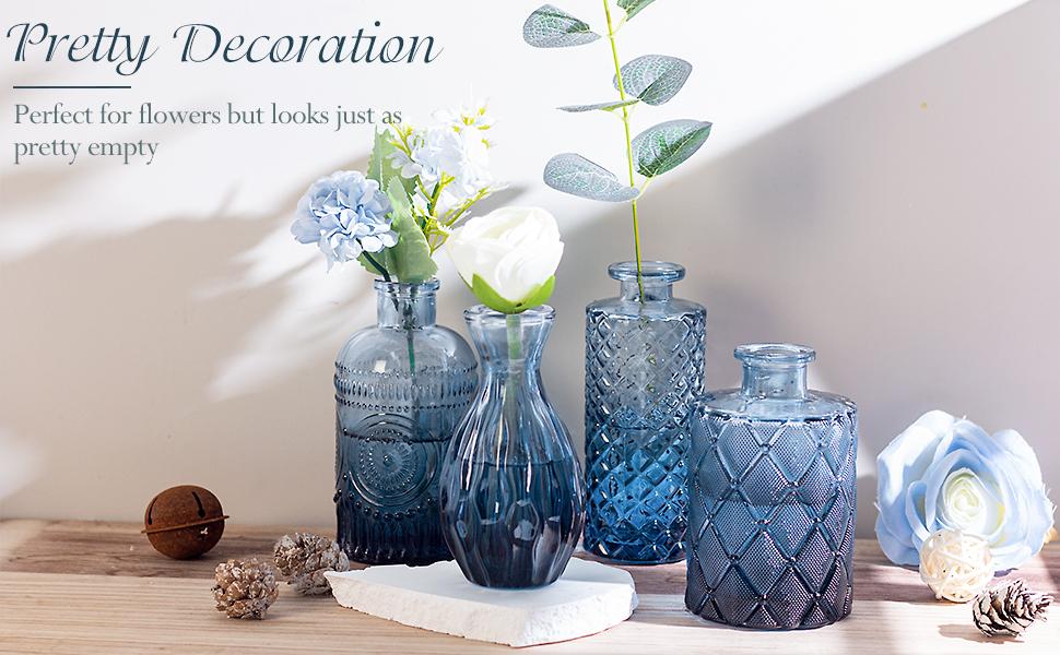 12Pcs Blue Glass Bud Vases Set, Small Vases for, for Centerpieces at Parties, Showers, Weddings, Events, Graduation Season, Gifts for Office & Home Décor