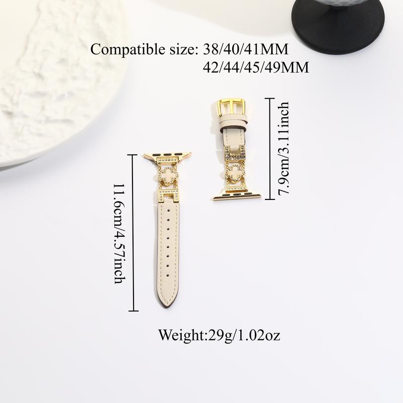 BUREI Leather Clover Strap Elegant Metal Band for iWatch Series 1-11/SE/SE2/Ultra/Ultra2 (38-49mm) - Slim Fashion Design for Women & Men (Watch Not Included)#TikTokShopHolidayHaul