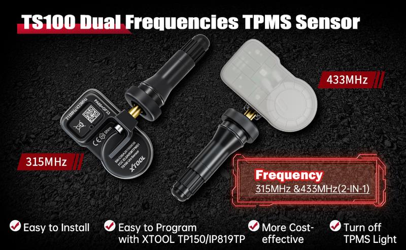 XTOOL TS100 TPMS Sensor(315/433MHz), Programmable Car TPMS Sensor Replacement, Tire Pressure Monitoring System Sensor, Work with XTOOL TP150/IP819TP tire pressure monitor tpms programming tool