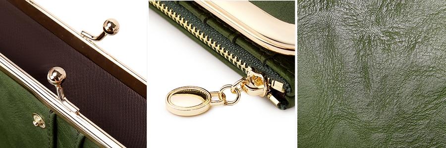 Elegant Vintage Bifold Wallet for Women, Travel Minimalist Long Purse with Kiss Lock Closure Green Zipper Pouch Multiple Card Slots ID Window Secure Organizer Elegant Vintage Bifold Wallet for Women, Travel Minimalist Long Purse with Kiss Lock Closure Green Zipper Pouch Multiple Card Slots ID Window Secure Organizer