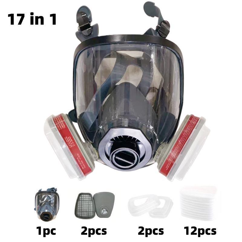 Silicone Upgrade Reusable Full Face Mask with Filter Box Anti-Toxic Protective Mask Set, 17-In-1/19-In-1, Protects Against Toxic Gases, Dust, Chemicals, Ideal for Painting, Sanding, Industrial Work