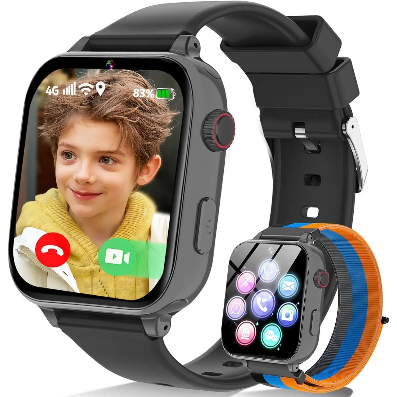 4G   Watch Phone GPS, Smartwatch for Boys Girls Ages 4-12  with Video Call Chat Class Mode SOS Camera   Parental App  Watch Gifts for  (Includes SIM Card) Grey