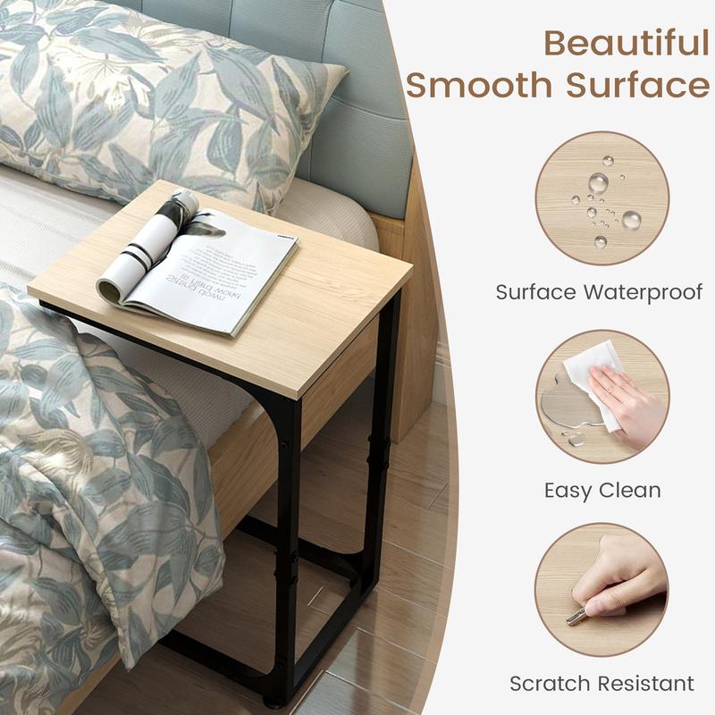 C Shaped End Table, Under Couch Slider, Small Wood Sofa Side Table, Bedside for Laptop, Computer, TV Dinner, Recliner Tray - Trending Living Room Must-Have, Cozy, Side Table for Couch Slide Under, Modern Nightstand,   for Living Room, Bedroom