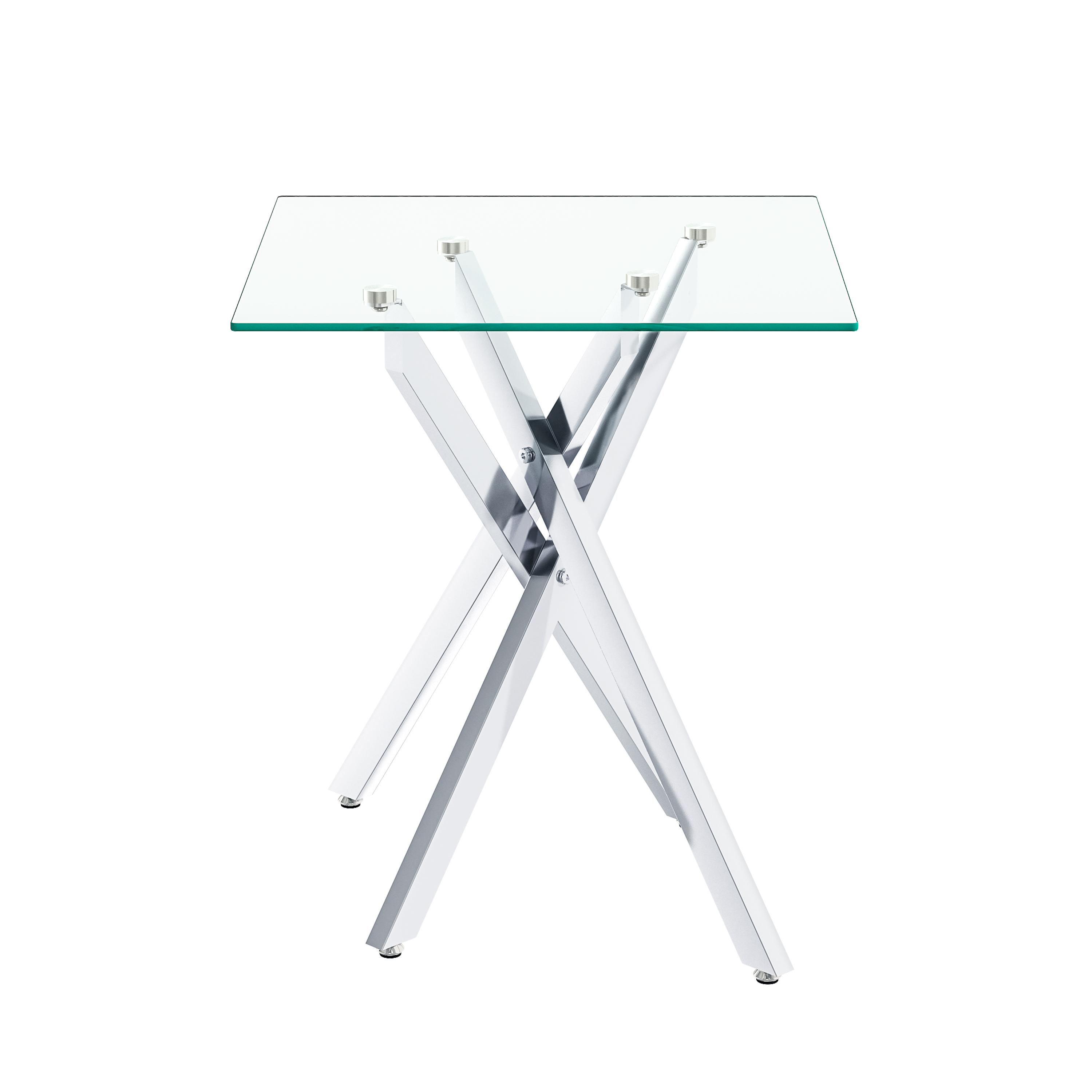 2-Piece Square Tempered Glass Side Table | 17.72" Clear End Tables set of 2 with Golden/Black/Silver Legs for Sofa/Bedroom