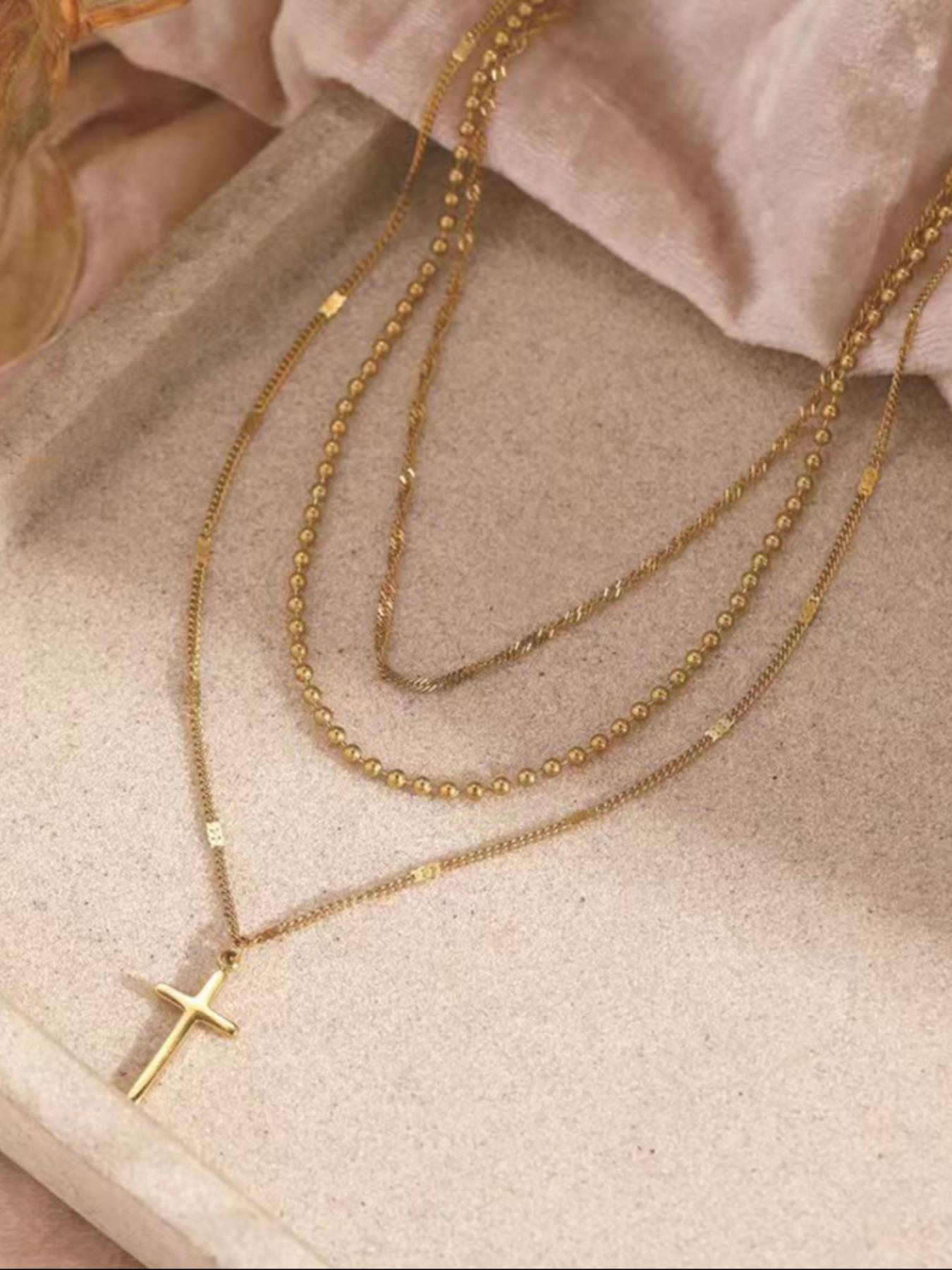 Layered Cross Pendant Necklace, Simple Fashion Clavicle Chain, Stylish Multi-Layer Design, Perfect for Daily Wear