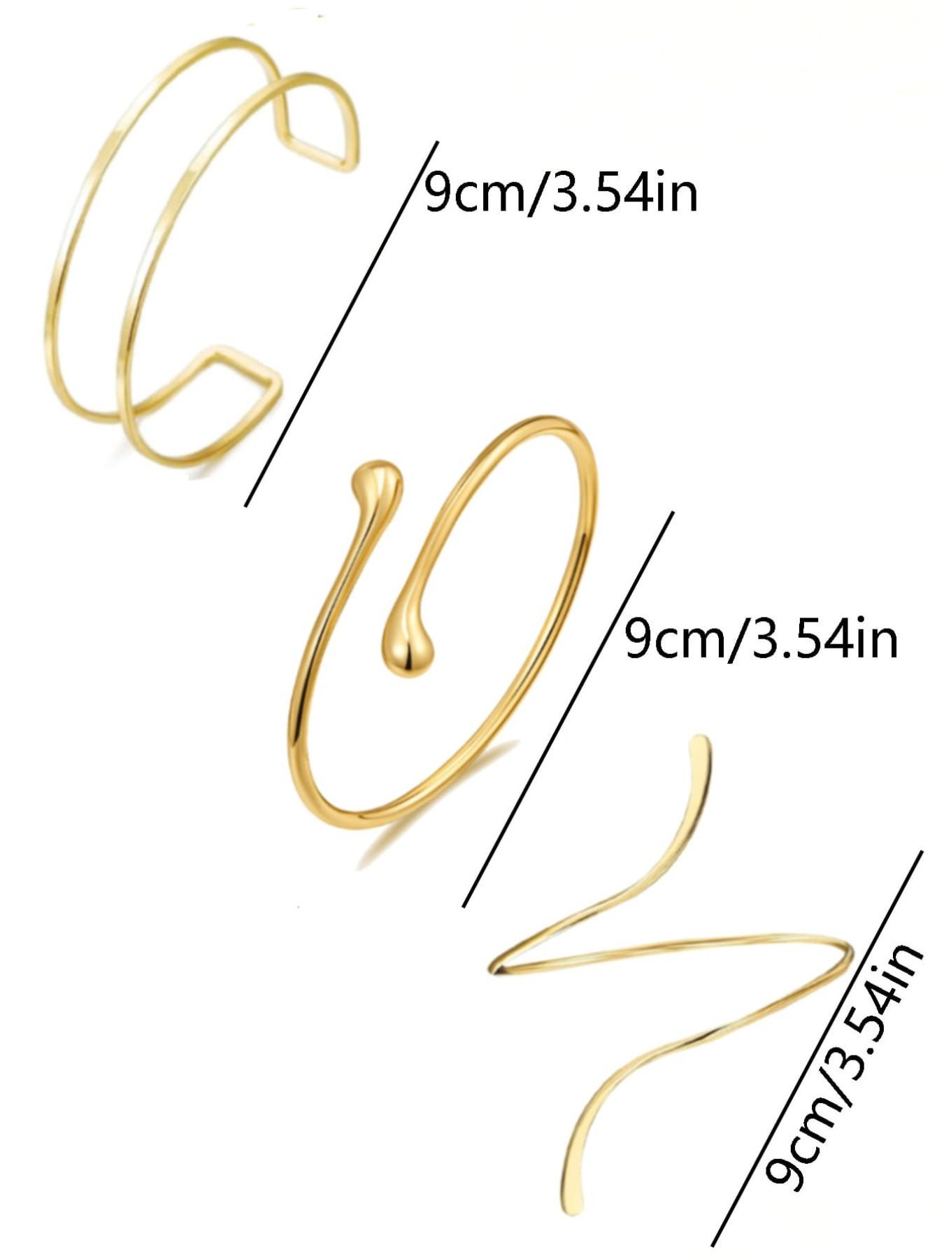3pcs Minimalist Metal Geometric Line Bangle Bracelet Set, Adjustable Water Drop Design, Ideal for Daily Wear, Street Style & Beach Vacation, for Women