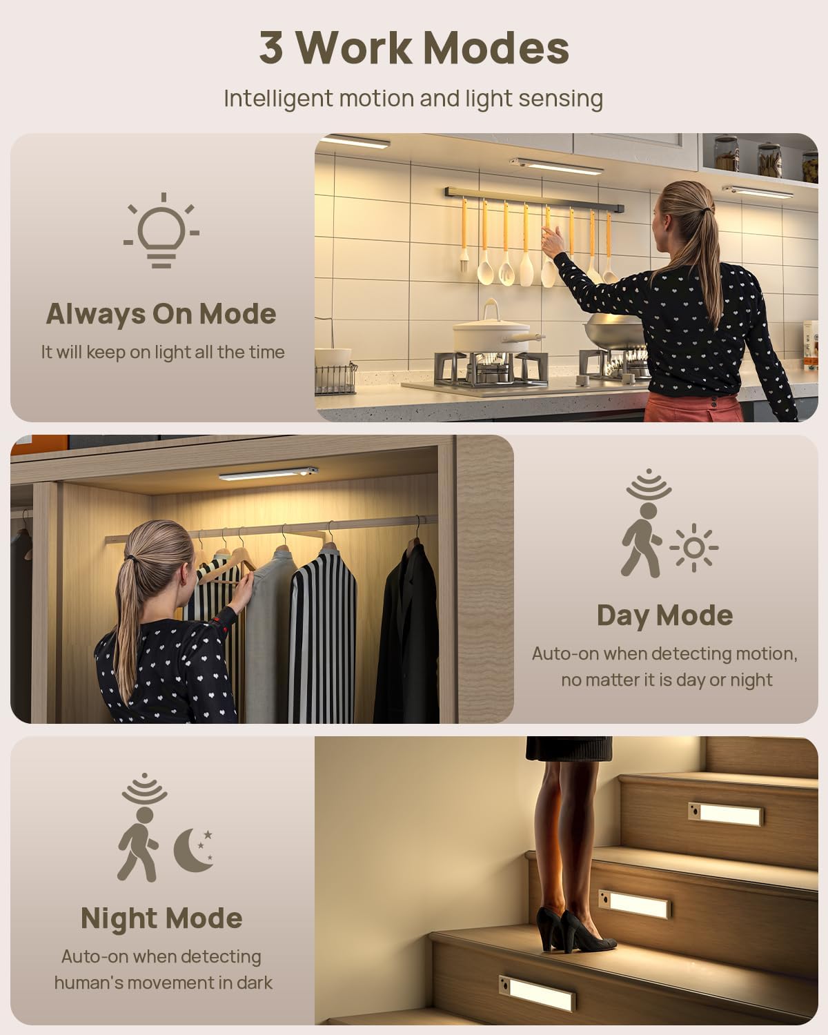 9" Under Cabinet Lighting Wireless, Motion Sensor Light Indoor with Remote, LED Rechargeable Closet Light, 3 Color Temps, Dimmable, Magnetic, Under Counter Lights for Kitchen, Stairs, Pantry
