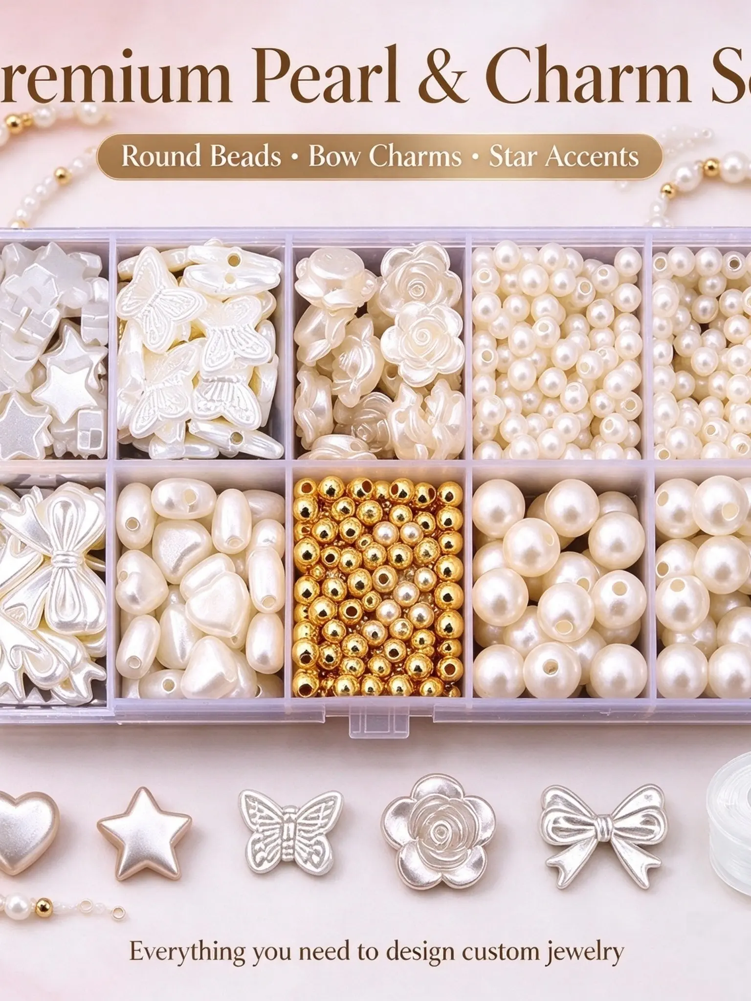 Mother's Day Gift Pearl Beads Set of 650 Pieces, Bead Assortment, Beads for Crafts, Pearls Beading, DIY Jewelry Making Kit, Craft Supplies for Phone Chains, Bracelets, Necklaces