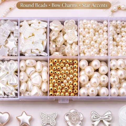 Mother's Day Gift Pearl Beads Set of 650 Pieces, Bead Assortment, Crafting Beads, Pearls Beading, DIY Jewelry Making Kit, Craft Supplies for Phone Chains, Bracelets, Necklaces