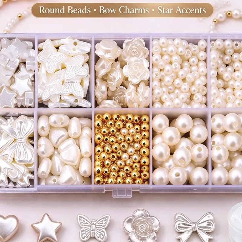 Mother's Day Gift Pearl Beads Set of 650 Pieces, Bead Assortment, Beads for Crafts, Pearls Beading, DIY Jewelry Making Kit, Craft Supplies for Phone Chains, Bracelets, Necklaces