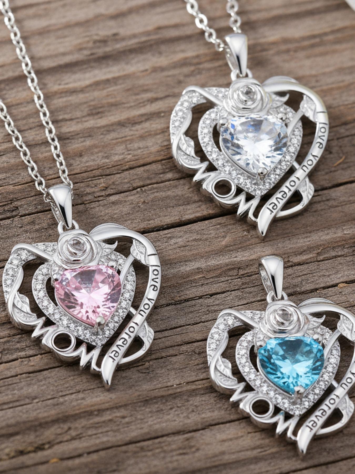 Rose Heart Mom Necklace With Rose Jewelry Gift Box, Love Heart Necklace, Flower Heart Pendant Necklace for Mother, Christmas Birthday Mother's Day Jewelry Gift for Mom Grandma