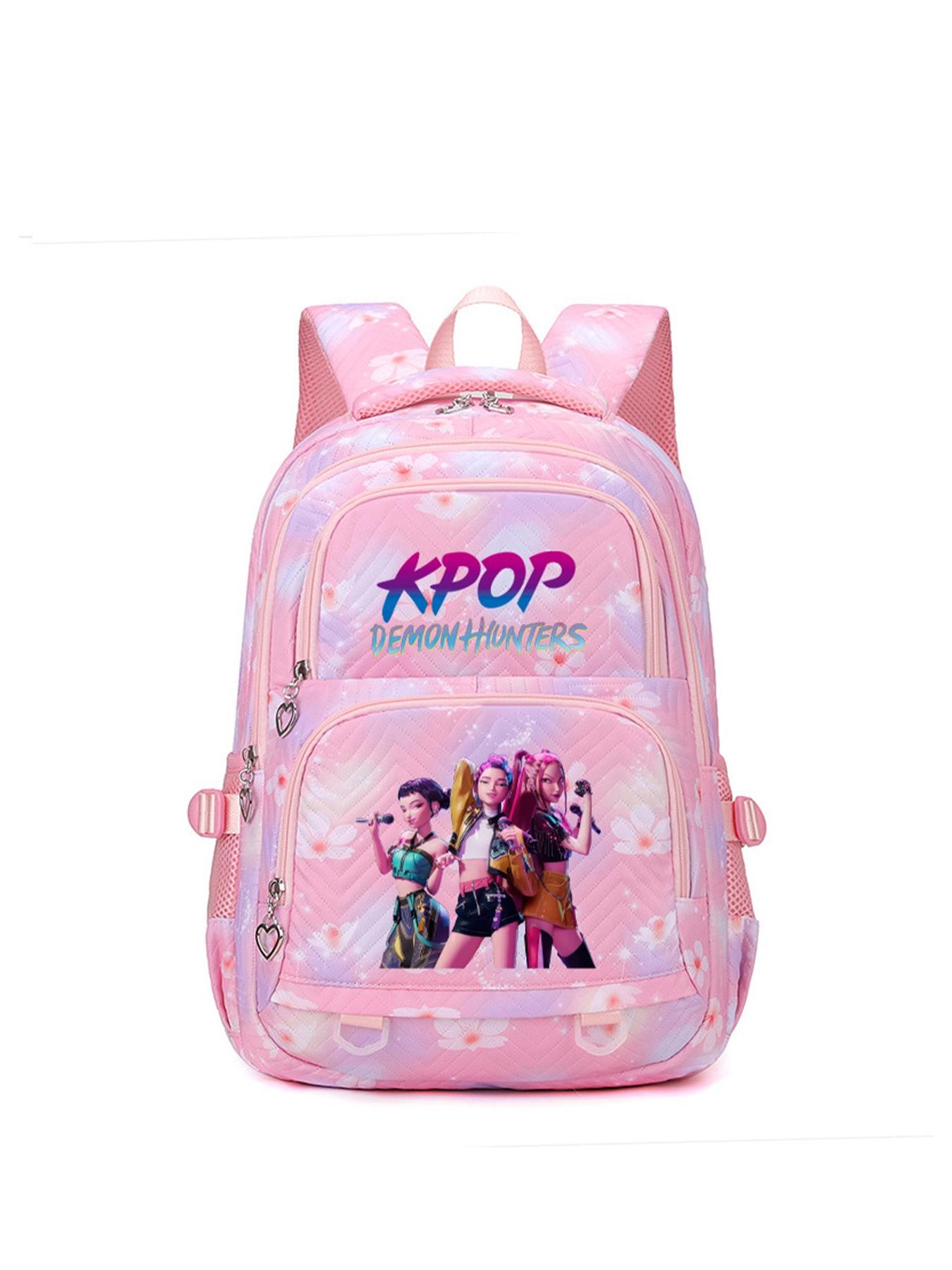 1pc  Ladies' backpack KPOP witch hunting group printed backpack with zipper closure, fashionable and versatile, cute and trendy, suitable for students to go to school, campus, work and travel, large capacity ladies' backpack School Backpacks