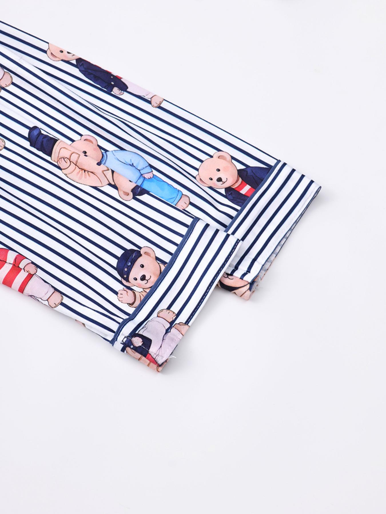 Women's Fall Winter Pajama Set, Cute Bear Print, Comfortable Lapel Top & Elastic Pants, Casual Homewear, Ladies Sleepwear Series