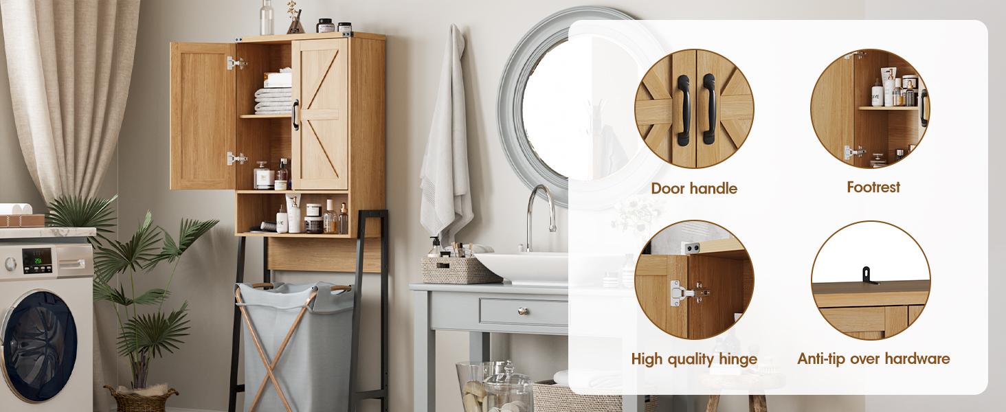 Vabches Over Toilet Storage with 2-Door Design Over The Toilet Storage Cabinet with Shelves Bathroom Organizers and Storage with Anti-Tip Device Over Toilet Organizer for Bathroom,Restroom,Laundry
