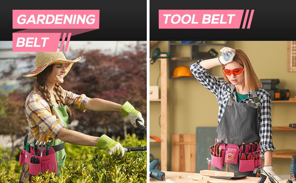 19 Pocket Tool Belts - Gardening Belt with Quick Release Buckle,Adjustable Utility Belt,Work Apron for Men and Women,for Gardening,Electrician,Carpenter,Construction Tool Belt,Gifts (Pink)