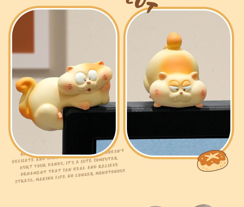 Funny Fat Cat Monitor Sitter Set - 6Pcs Cute Chubby Kitty Computer Topper, Desktop Ornament for Office Desk Decor, Stress Relief Gift for Cat Lovers & Coworkers