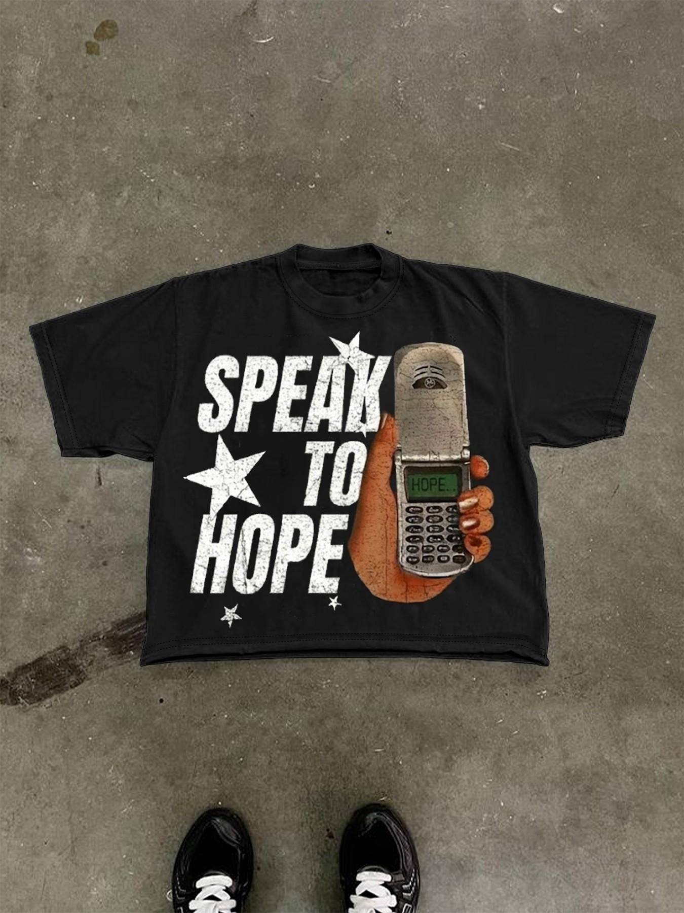 Men's Cotton T-Shirt, Short Sleeve, Phone & Star Print, Loose Fit, Casual Style, Summer Fashion, Outdoor Sports Streetwear