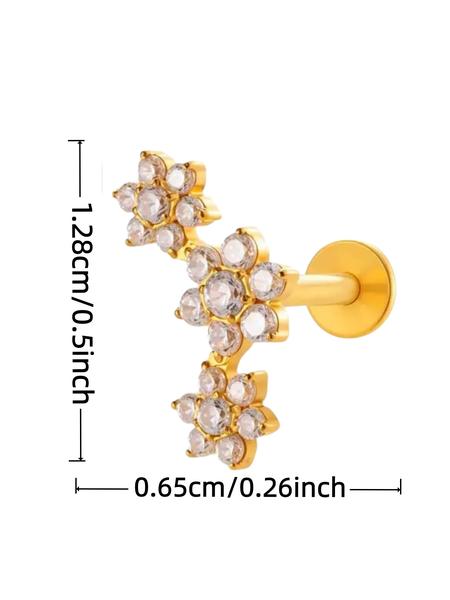 Women's 16 Gauge Cartilage Earrings Stud 3 Flower Cubic Zirconia Design, Hypoallergenic Stainless Steel Dainty Sparkly Daith Conch Tragus Helix Piercing Jewelry for Daily Wear & Party Ear Studs